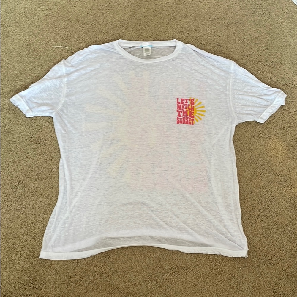 White Graphic T-Shirt with Sun Design